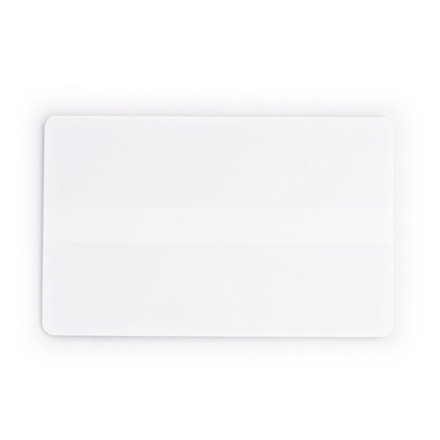 White PVC Cards with Top Signature Panel - CR80 (4mm from top & 10mm wide edge to edge) CR80 (86mm x 54mm & 750mic/30mil/0.76mm thick).