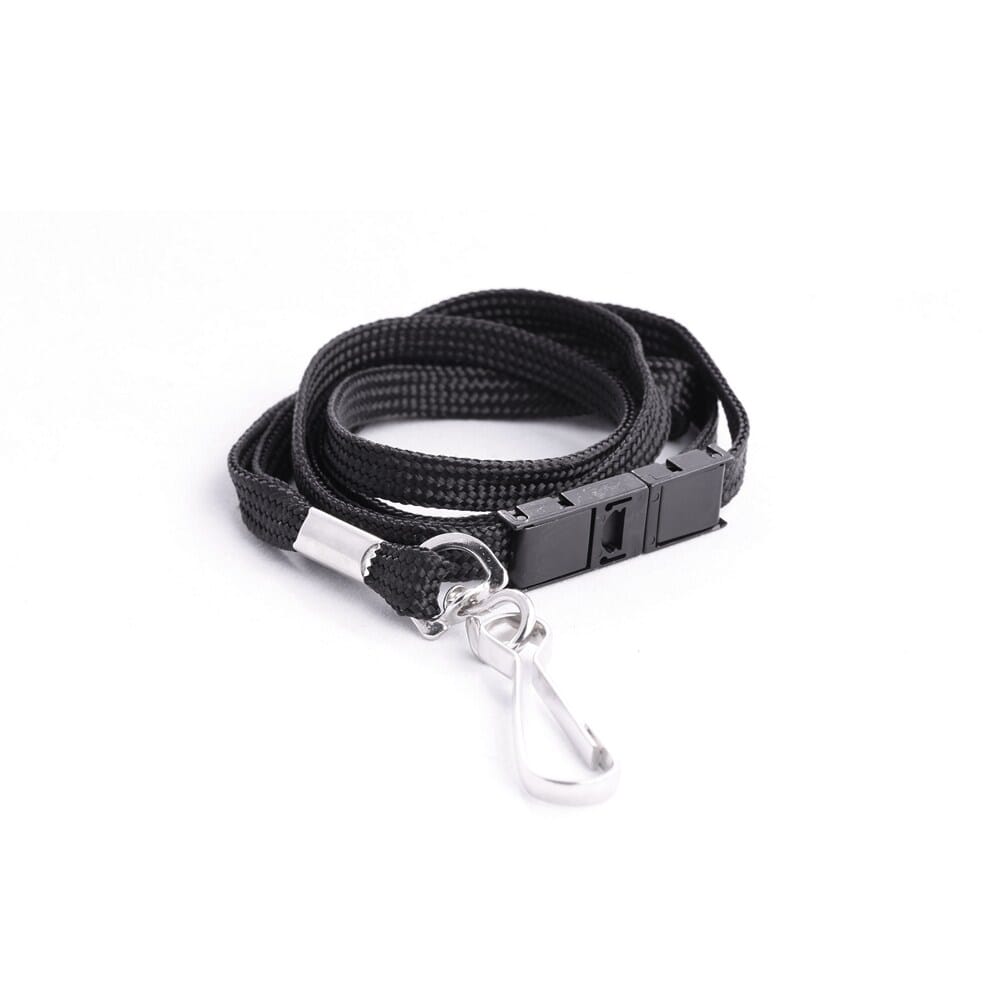 Black Economy Lanyard with Swivel Clip & Breakaway (8mm flat tubular black lanyard with side safety breakaway & a swivel clip).