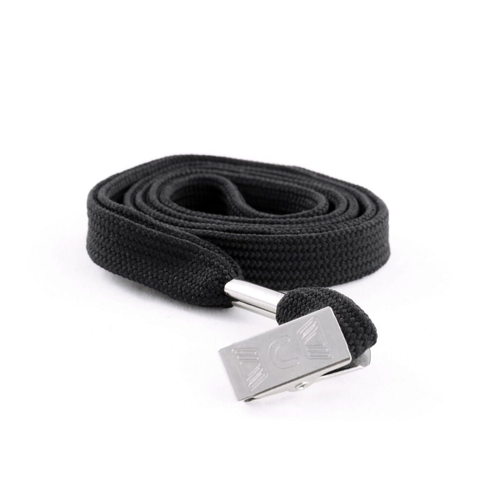 Black Premium Lanyard with Alligator Clip (12mm flat tubular black lanyard with alligator clip)