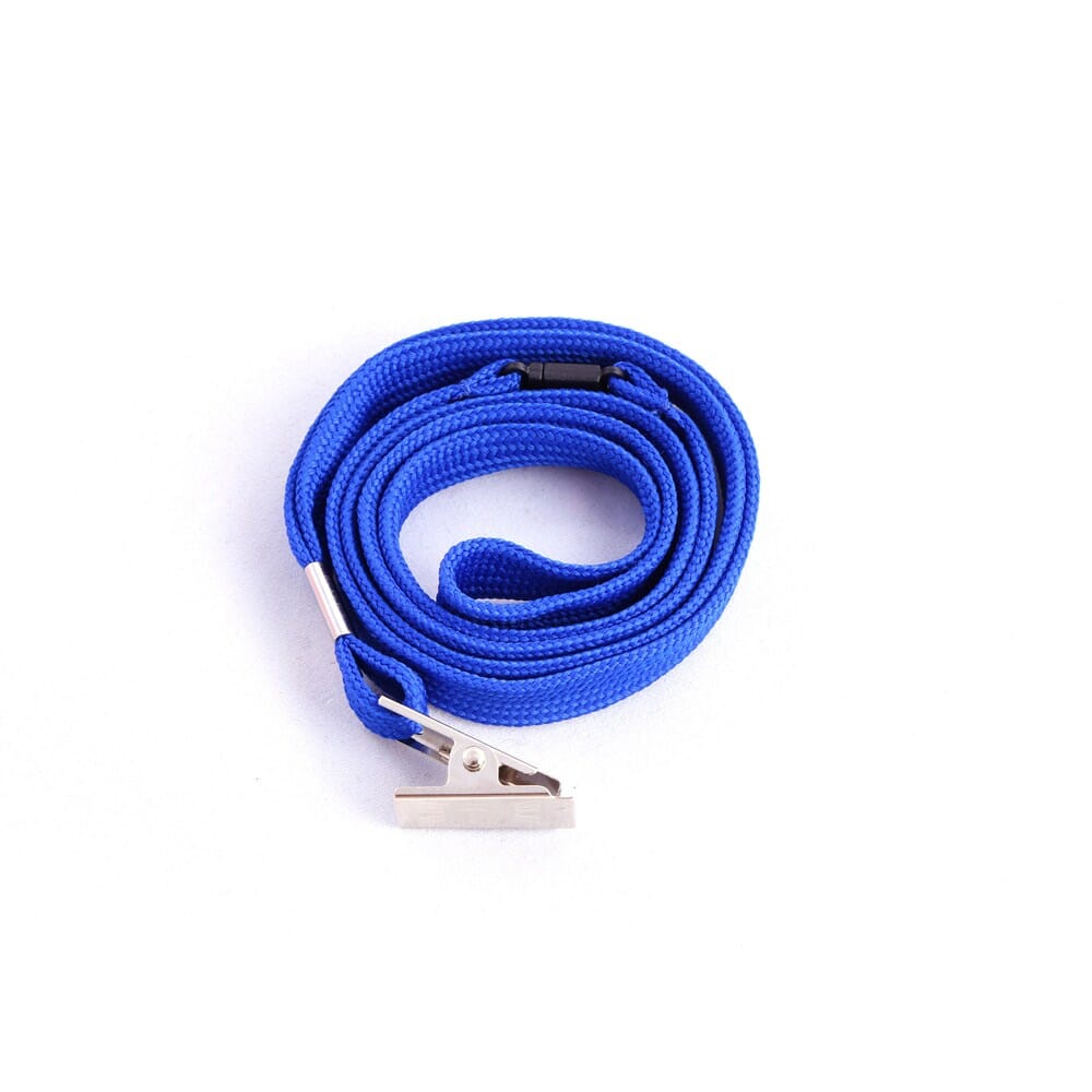 Blue Tubular Lanyard with Alligator Clip & Breakaway (12mm premium flat tubular blue lanyard with a side safety breakaway & an alligator clip).