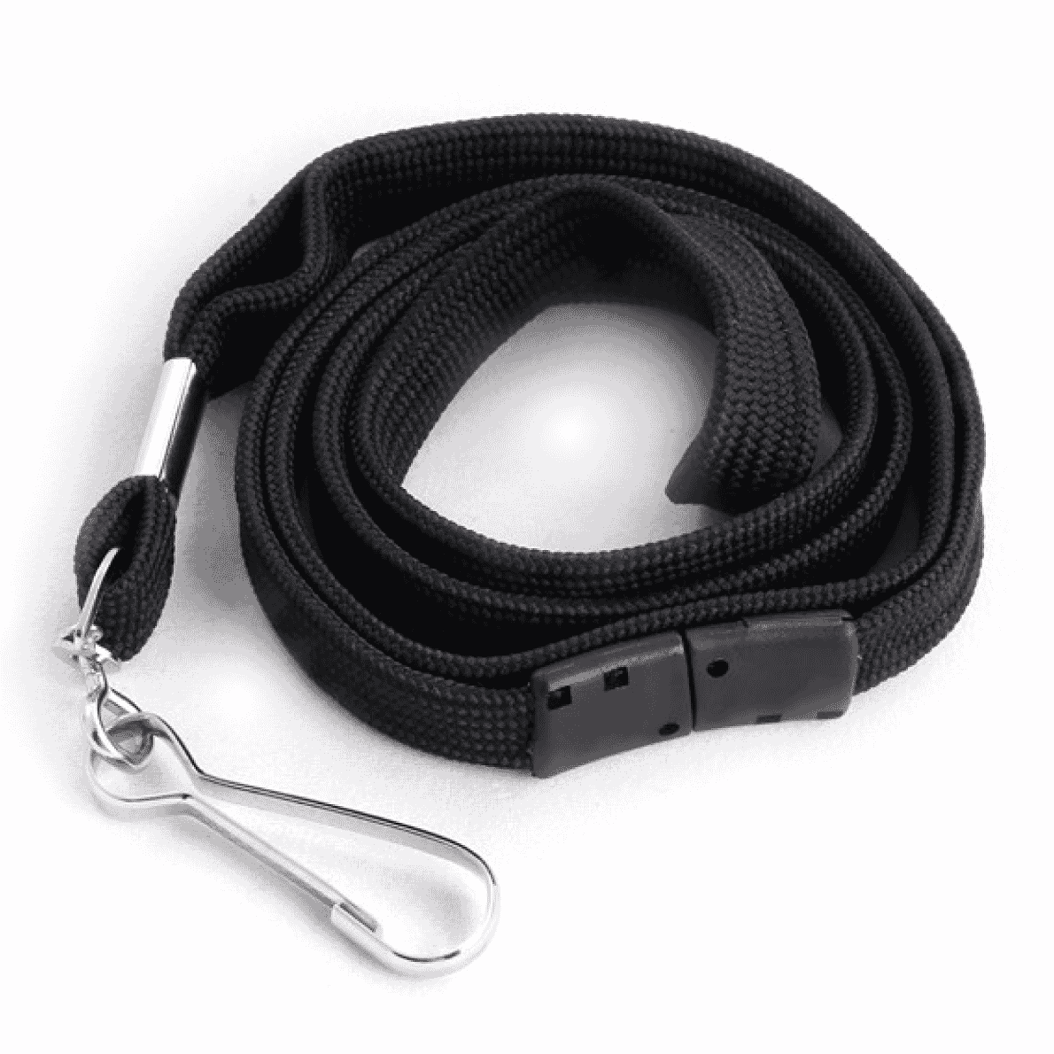 Black Tubular Lanyard with Swivel Clip & Breakaway (12mm premium flat tubular black lanyard with a side safety breakaway & a swivel clip).