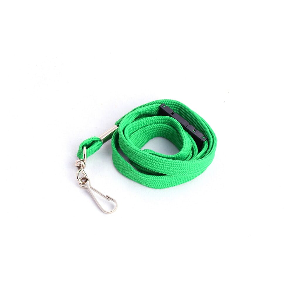 Green Tubular Lanyard with Swivel Clip & Breakaway (12mm premium flat tubular green lanyard with a side safety breakaway & a swivel clip).